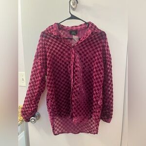 Vici Burgundy Velvet Checkered Sheer Top NWT XS/PTP 21 L: high 31/Low 26